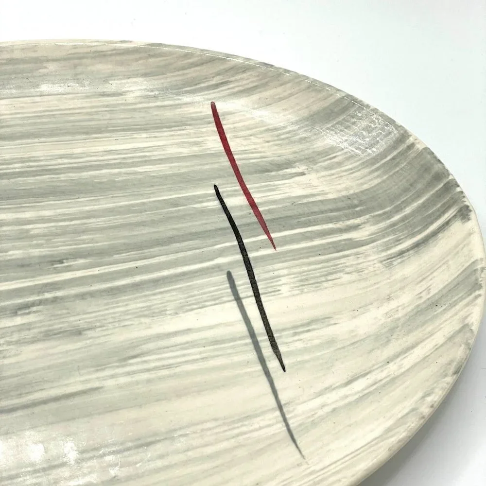 Vintage MCM National Brotherhood Hiawatha Prim Rose China Grey Stripe Platter